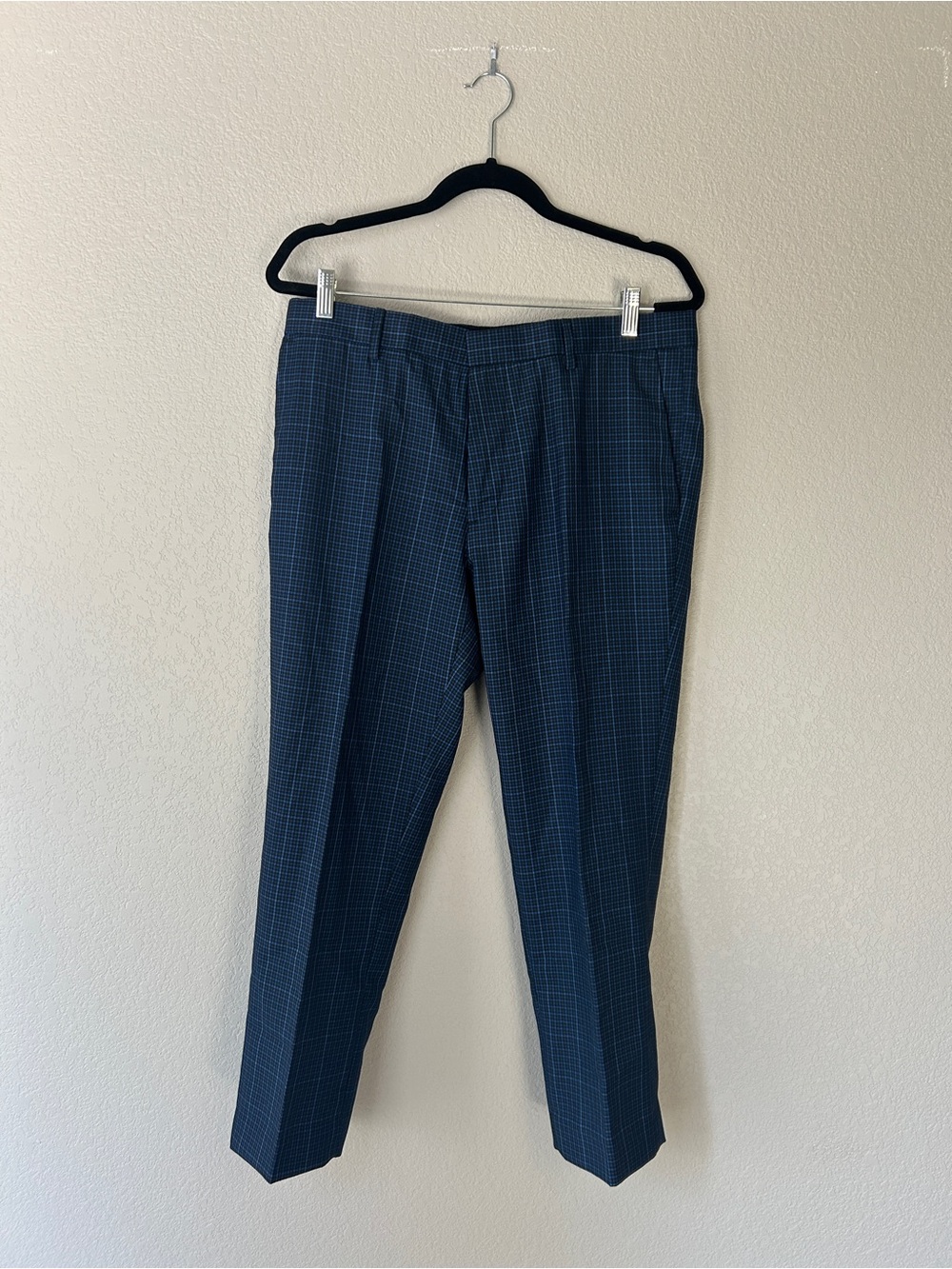 Topman Navy Plaid Dress Pants